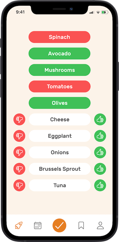 iPhone app preferences selection screen